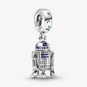 s925 Sterling SilverDisney STAR WARS R2-D2 Robot Dangle Charm Threaded